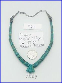 Vtg Native American Indian Fred Harvey Era Turquoise & Silver Tassel Necklace