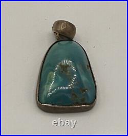 Vtg Native American Navajo Made 925 Sterling Silver & Turquoise Necklace Pendant