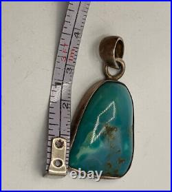 Vtg Native American Navajo Made 925 Sterling Silver & Turquoise Necklace Pendant