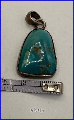 Vtg Native American Navajo Made 925 Sterling Silver & Turquoise Necklace Pendant