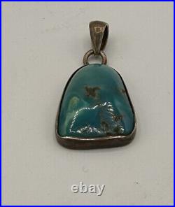 Vtg Native American Navajo Made 925 Sterling Silver & Turquoise Necklace Pendant