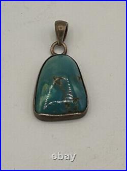 Vtg Native American Navajo Made 925 Sterling Silver & Turquoise Necklace Pendant