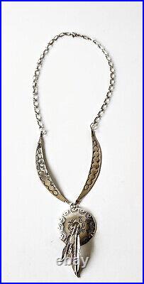 Vtg Native American Navajo Sterling Silver Concho Feathers Collar Neclace 17gr