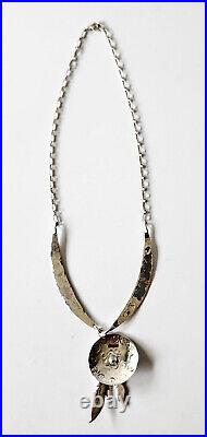 Vtg Native American Navajo Sterling Silver Concho Feathers Collar Neclace 17gr