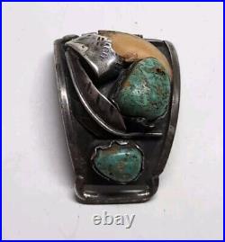 Vtg Native American Navajo Sterling Silver/Turquoise. Mens Watch Tips. Marked