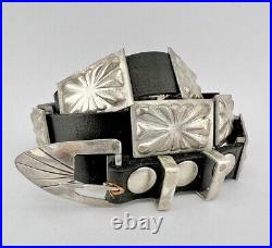 Vtg Navajo Native American Sterling Silver 17 Concho Hat Band & Buckle 76.3g