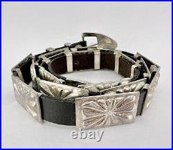 Vtg Navajo Native American Sterling Silver 17 Concho Hat Band & Buckle 76.3g