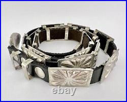 Vtg Navajo Native American Sterling Silver 17 Concho Hat Band & Buckle 76.3g