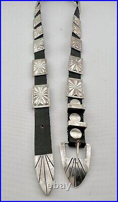 Vtg Navajo Native American Sterling Silver 17 Concho Hat Band & Buckle 76.3g