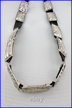 Vtg Navajo Native American Sterling Silver 17 Concho Hat Band & Buckle 76.3g