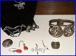 Vtg SOUTHWESTERNNATIVE AMERICAN 10Pc JEWELRY LOT Sterling SilverHorses108g