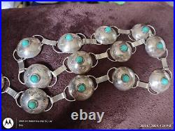 Vtg. Sterling Concho Turquoise Native American Navajo 925 Silver Belt 28 108gm