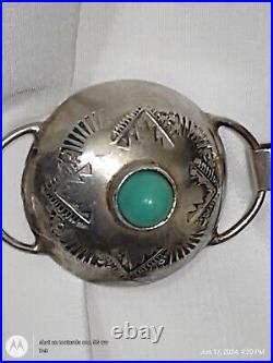 Vtg. Sterling Concho Turquoise Native American Navajo 925 Silver Belt 28 108gm