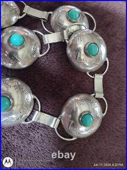 Vtg. Sterling Concho Turquoise Native American Navajo 925 Silver Belt 28 108gm