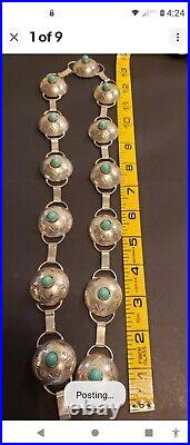 Vtg. Sterling Concho Turquoise Native American Navajo 925 Silver Belt 28 108gm