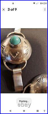 Vtg. Sterling Concho Turquoise Native American Navajo 925 Silver Belt 28 108gm