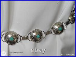 Vtg. Sterling Concho Turquoise Native American Navajo 925 Silver Belt 28 108gm