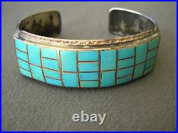 WATCHMAN Native American Turquoise Geometric Inlay Sterling Silver Cuff Bracelet