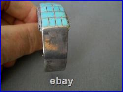 WATCHMAN Native American Turquoise Geometric Inlay Sterling Silver Cuff Bracelet