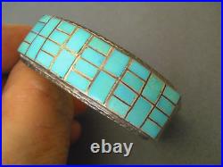 WATCHMAN Native American Turquoise Geometric Inlay Sterling Silver Cuff Bracelet