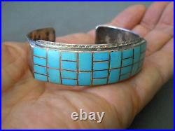 WATCHMAN Native American Turquoise Geometric Inlay Sterling Silver Cuff Bracelet