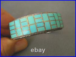 WATCHMAN Native American Turquoise Geometric Inlay Sterling Silver Cuff Bracelet