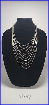 Women's VTG Liquid Silver. 925 10 Strand Necklace Cone Clasps Native American