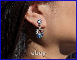 Zuni Earring Multi Stones Sterling Silver Inlay Native American Jewelry