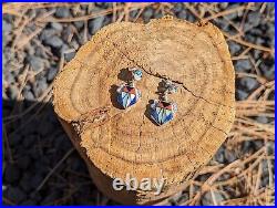 Zuni Earring Multi Stones Sterling Silver Inlay Native American Jewelry