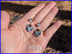 Zuni Earring Multi Stones Sterling Silver Inlay Native American Jewelry