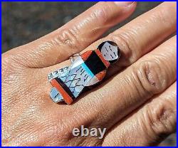 Zuni Ring Kachina Maiden Sterling Silver Inlay Native American Jewelry Sz 7.75