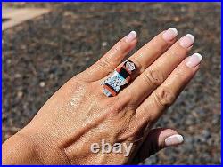 Zuni Ring Kachina Maiden Sterling Silver Inlay Native American Jewelry Sz 7.75