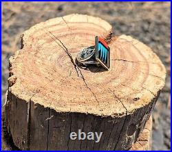 Zuni Ring Multi Stones Sterling Silver Inlay Native American Jewelry Sz 8.25