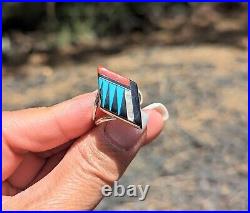 Zuni Ring Multi Stones Sterling Silver Inlay Native American Jewelry Sz 8.25