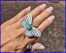 Zuni Ring Turquoise Native American Jewelry Butterfly Sterling Silver sz 9.5US