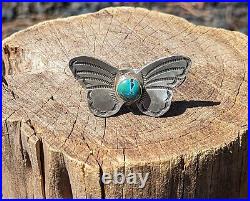 Zuni Ring Turquoise Native American Jewelry Butterfly Sterling Silver sz 9.5US