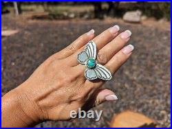 Zuni Ring Turquoise Native American Jewelry Butterfly Sterling Silver sz 9.5US