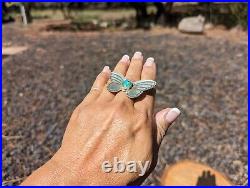 Zuni Ring Turquoise Native American Jewelry Butterfly Sterling Silver sz 9.5US