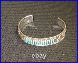 Zuni Sleeping Beauty Turquoise Needle Point Sterling Silver Native American Cuff