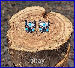 Zuni Thunderbird Inlay Earrings Sterling Silver Native American Handmade signed