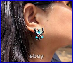 Zuni Thunderbird Inlay Earrings Sterling Silver Native American Handmade signed