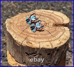 Zuni Thunderbird Inlay Earrings Sterling Silver Native American Handmade signed